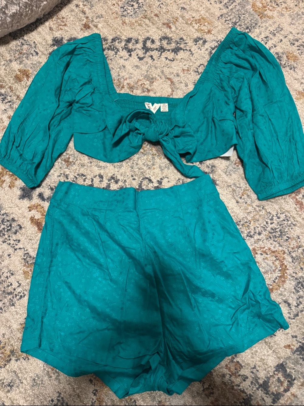 Billabong Teal Crop Top and High-Waist Shorts Set
